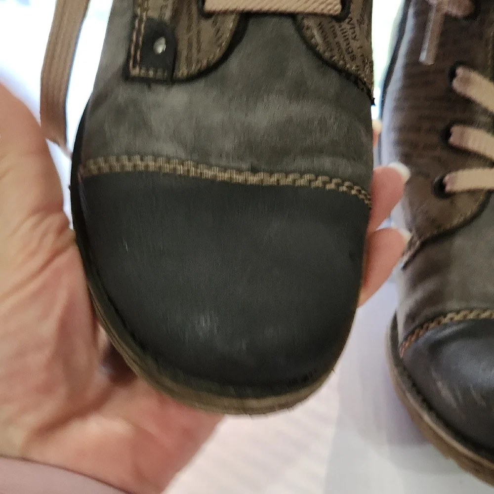 Rieker Women's Textured Lace-Up Combat Boots - Black and Gray - Picture 11 of 16